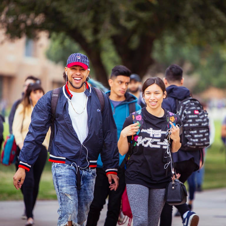 A group of students walking to class